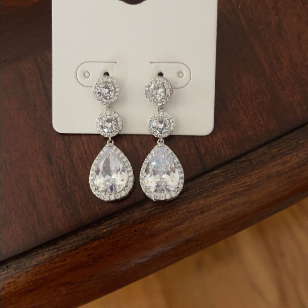 Silver Teardrop Crystal Earrings